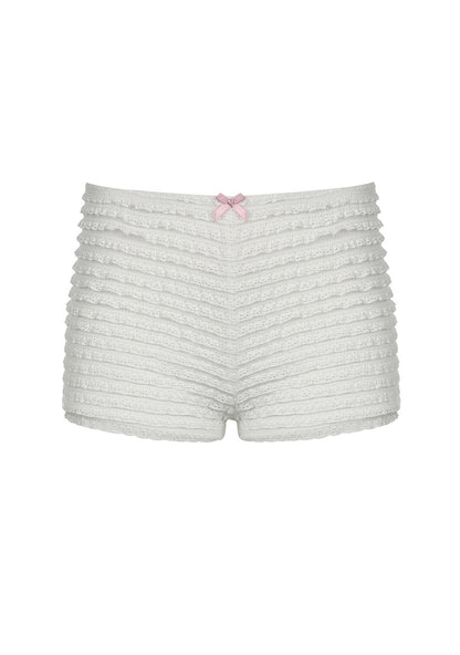 Y2K Pink Bow White Pleated Tight Shorts Cherrykitten