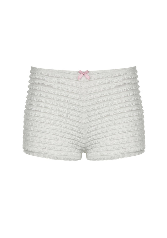 Y2K Pink Bow White Pleated Tight Shorts Cherrykitten