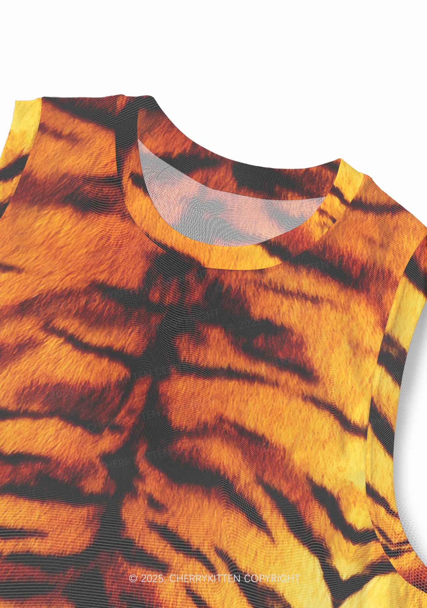 Wild Tiger Texture Y2K Mesh Muscle Tank Cherrykitten