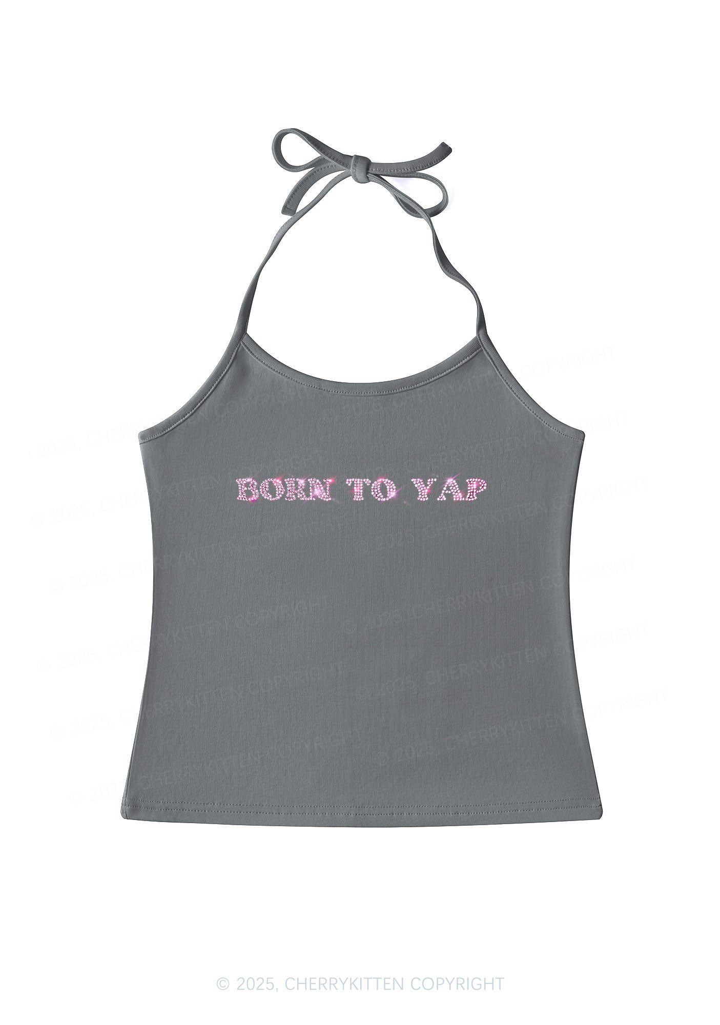 Rhinestone Born To Yap Y2K Halter Neck Cami Cherrykitten