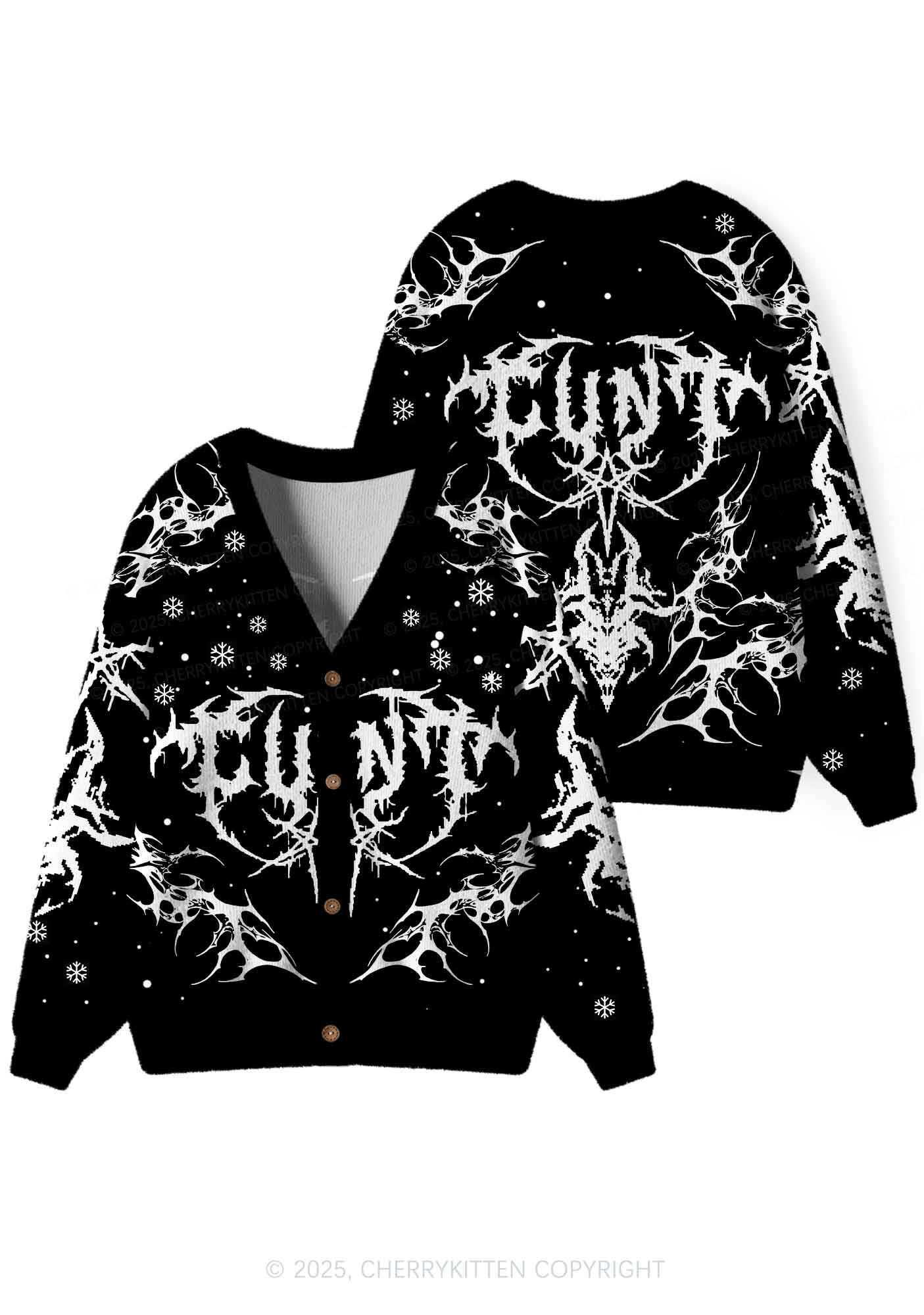 Black Punk Cxxt Y2K Christmas Cardigan Knit Sweatshirt Cherrykitten