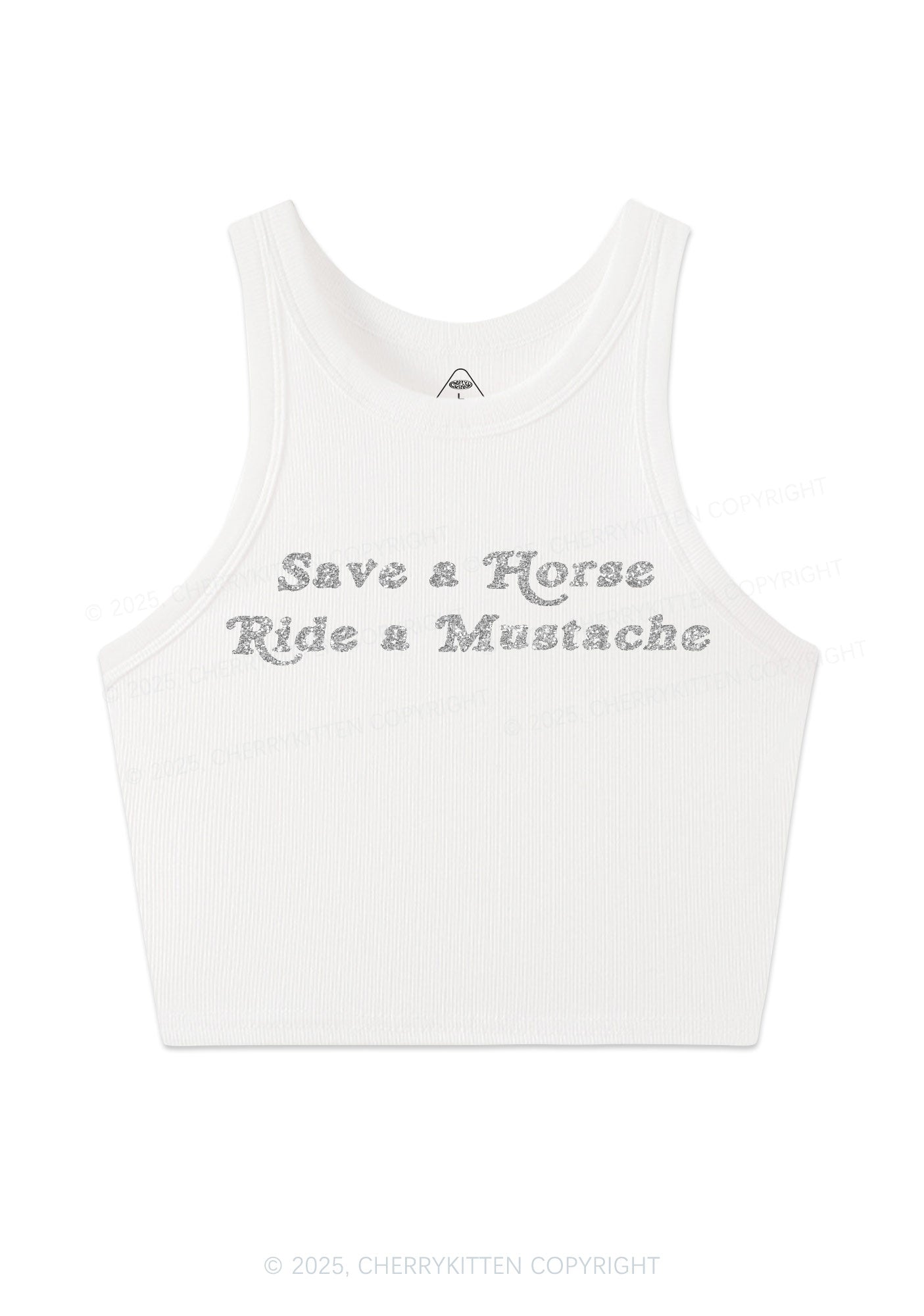 Glitter Ride A Mustache Y2K Crop Tank Top Cherrykitten