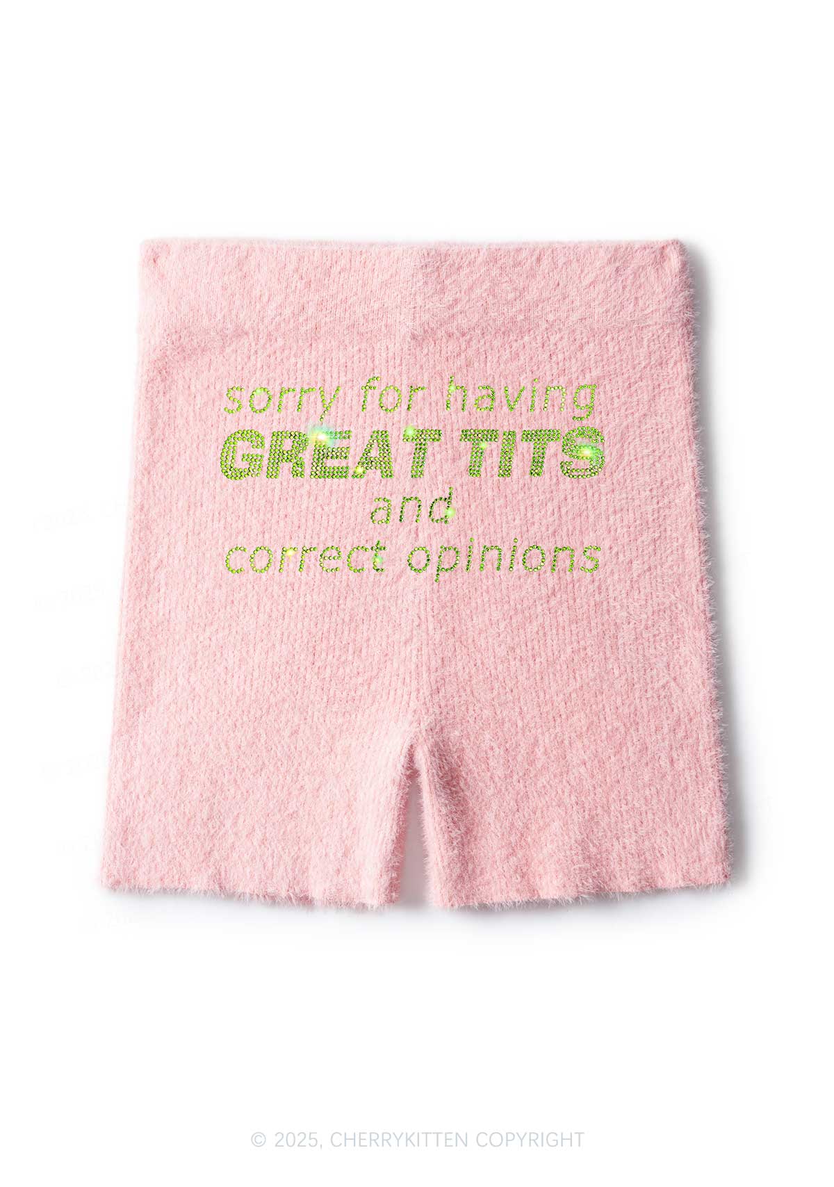 Rhinestone Sorry For Having Correct Opinions Y2K Fluffy Shorts Cherrykitten