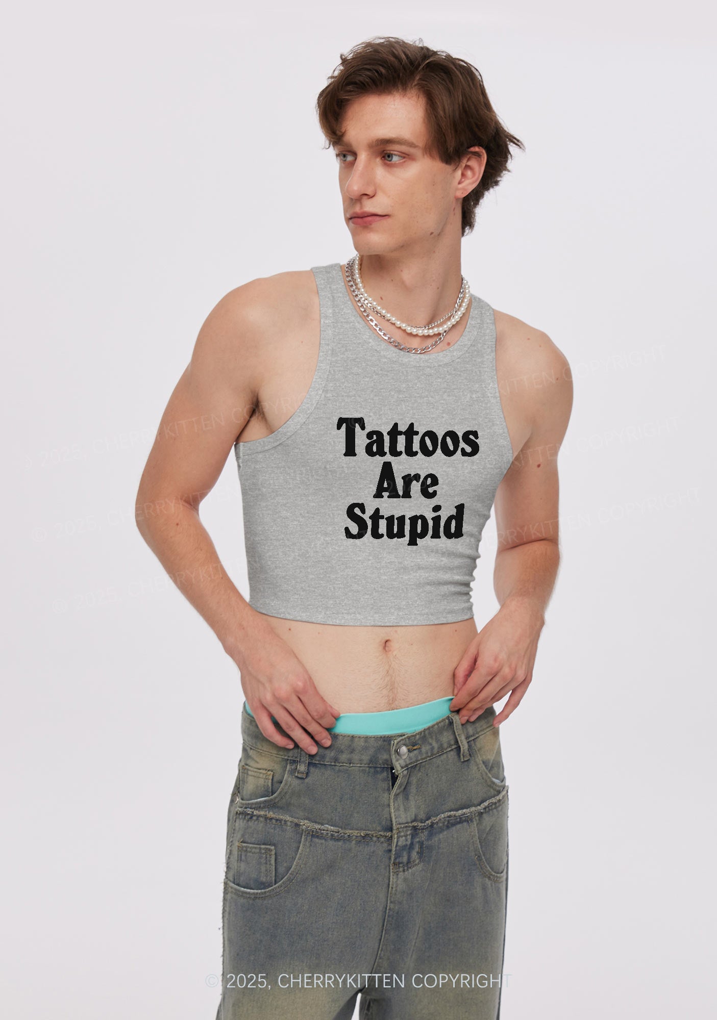 Tattoos Are Stupid Y2K Crop Tank Top Cherrykitten