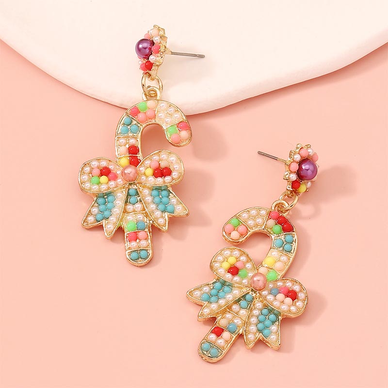 Christmas Colorful Beads Y2K Bow Candy Earrings Cherrykitten