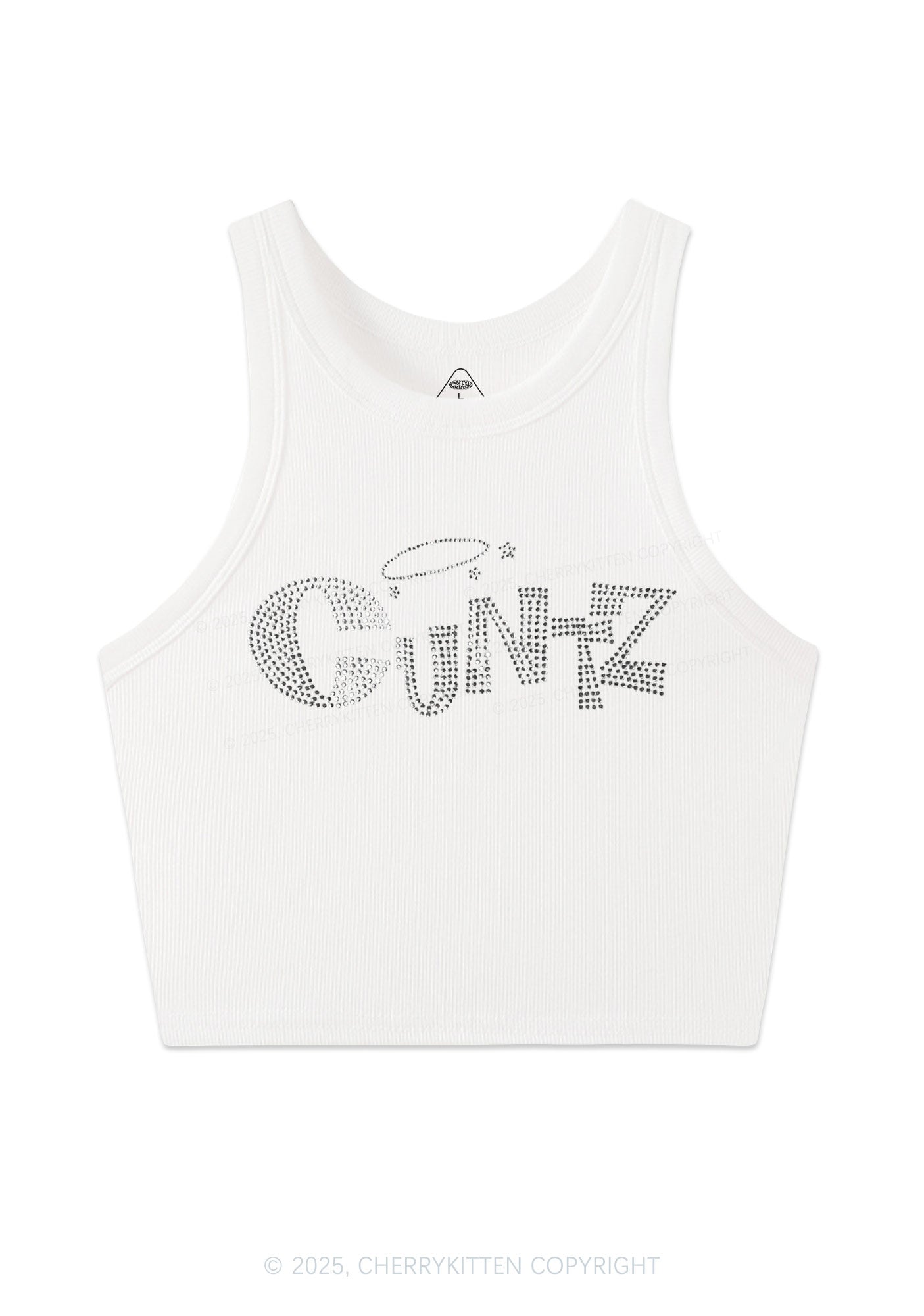 Rhinestone Cxntz Y2K Crop Tank Top Cherrykitten