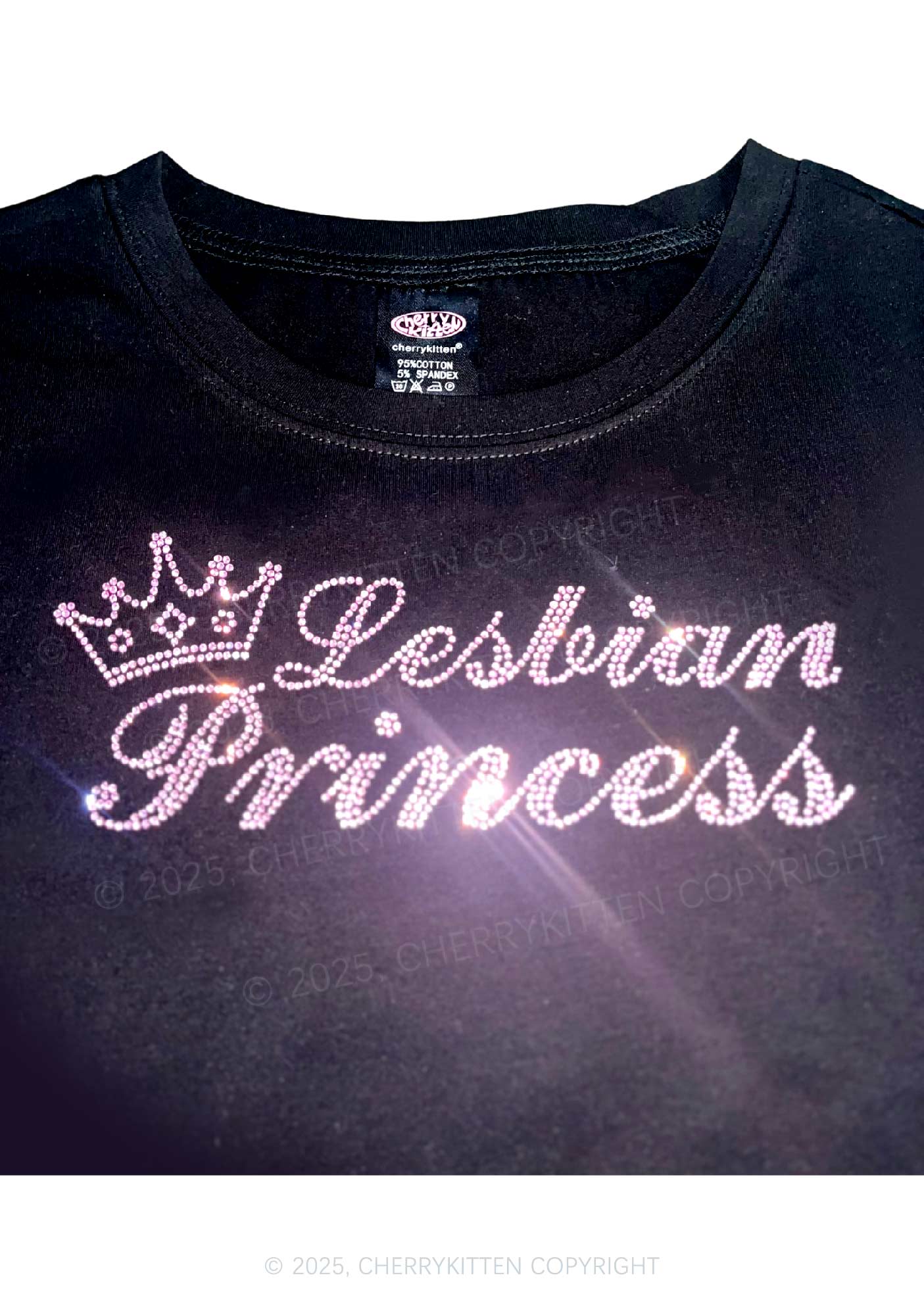 Rhinestone Lesbian Princess Pride Y2K Baby Tee Cherrykitten