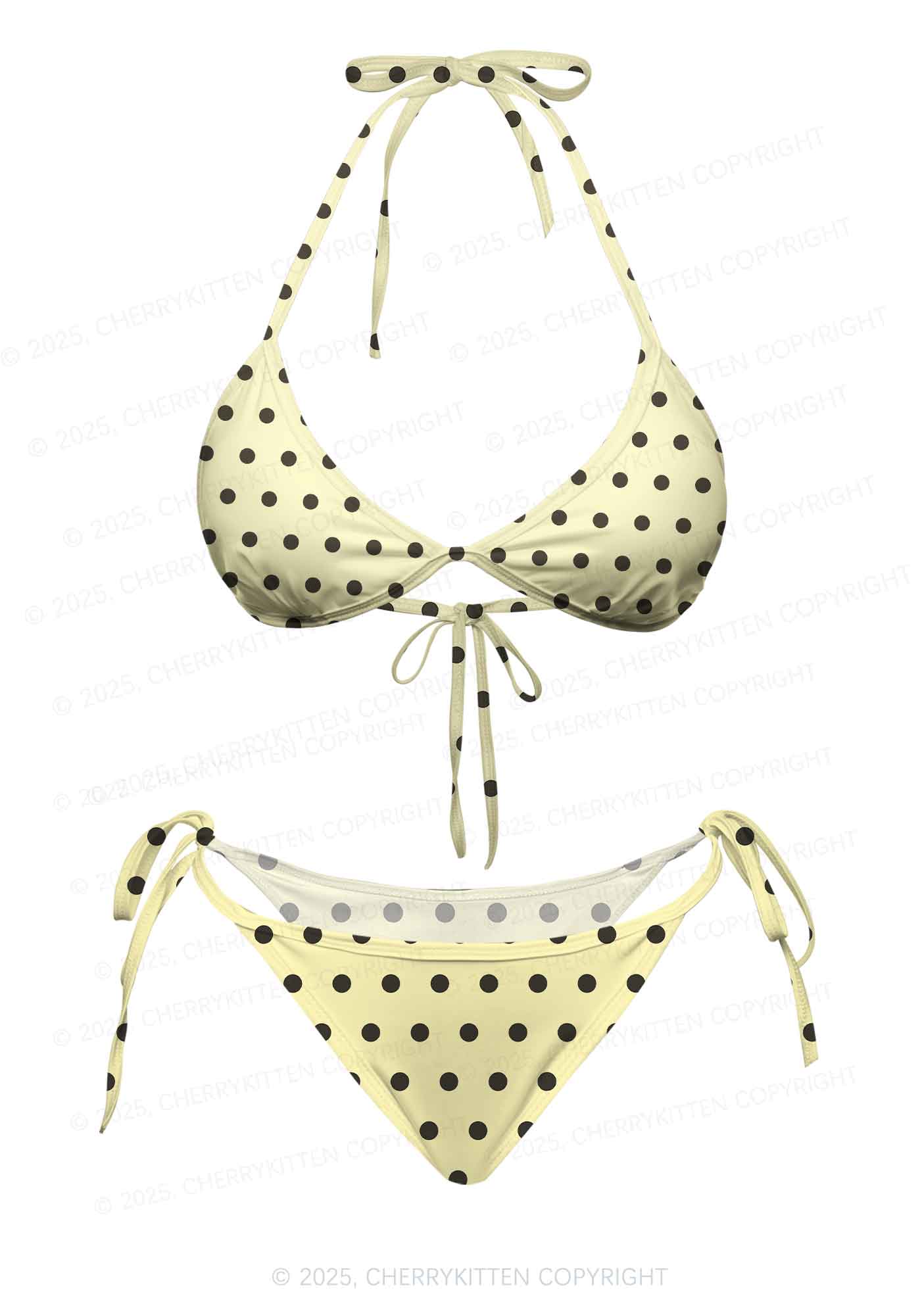 Yellow And Black Dots Y2K Print Bikini Set Cherrykitten