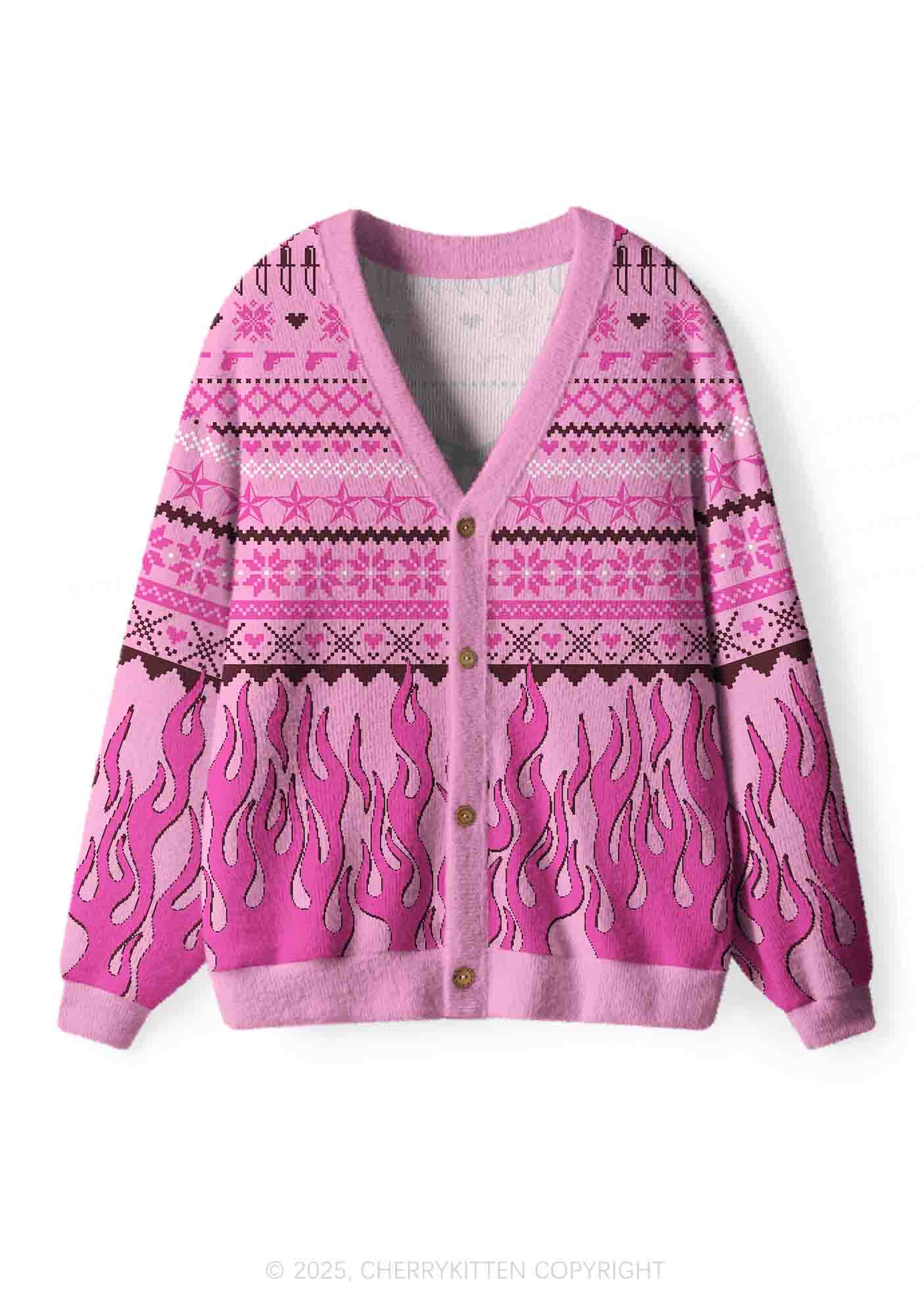 Cunting Season Y2K Christmas Cardigan Knit Sweatshirt Cherrykitten