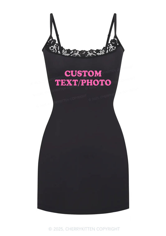 Custom Personalized Text Y2K Lace Slip Dress Cherrykitten