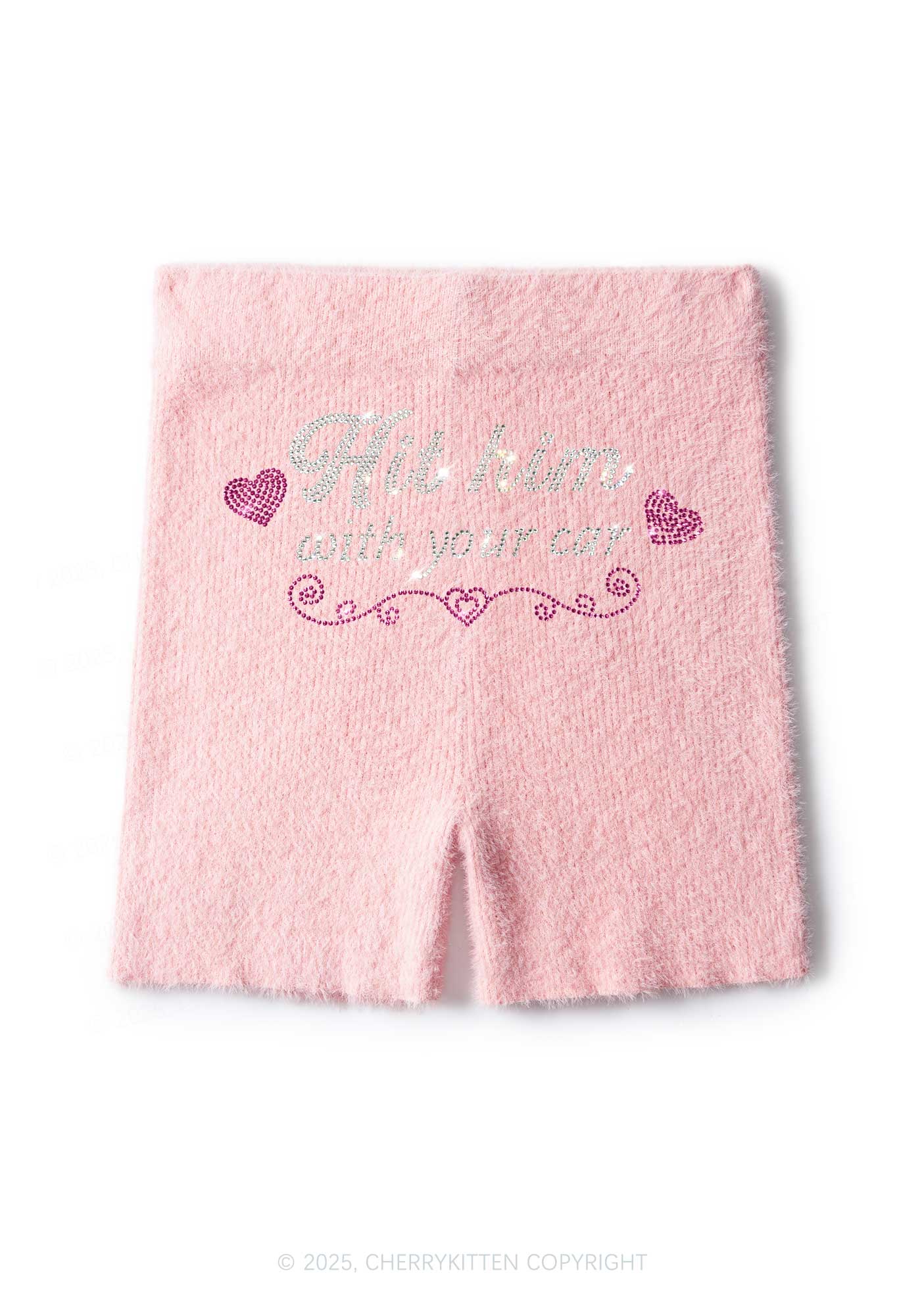 Rhinestone Hit Him Y2K Fluffy Shorts Cherrykitten