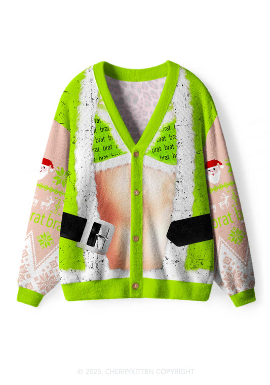 Green Bikini Santa Y2K Christmas Cardigan Knit Sweatshirt Cherrykitten
