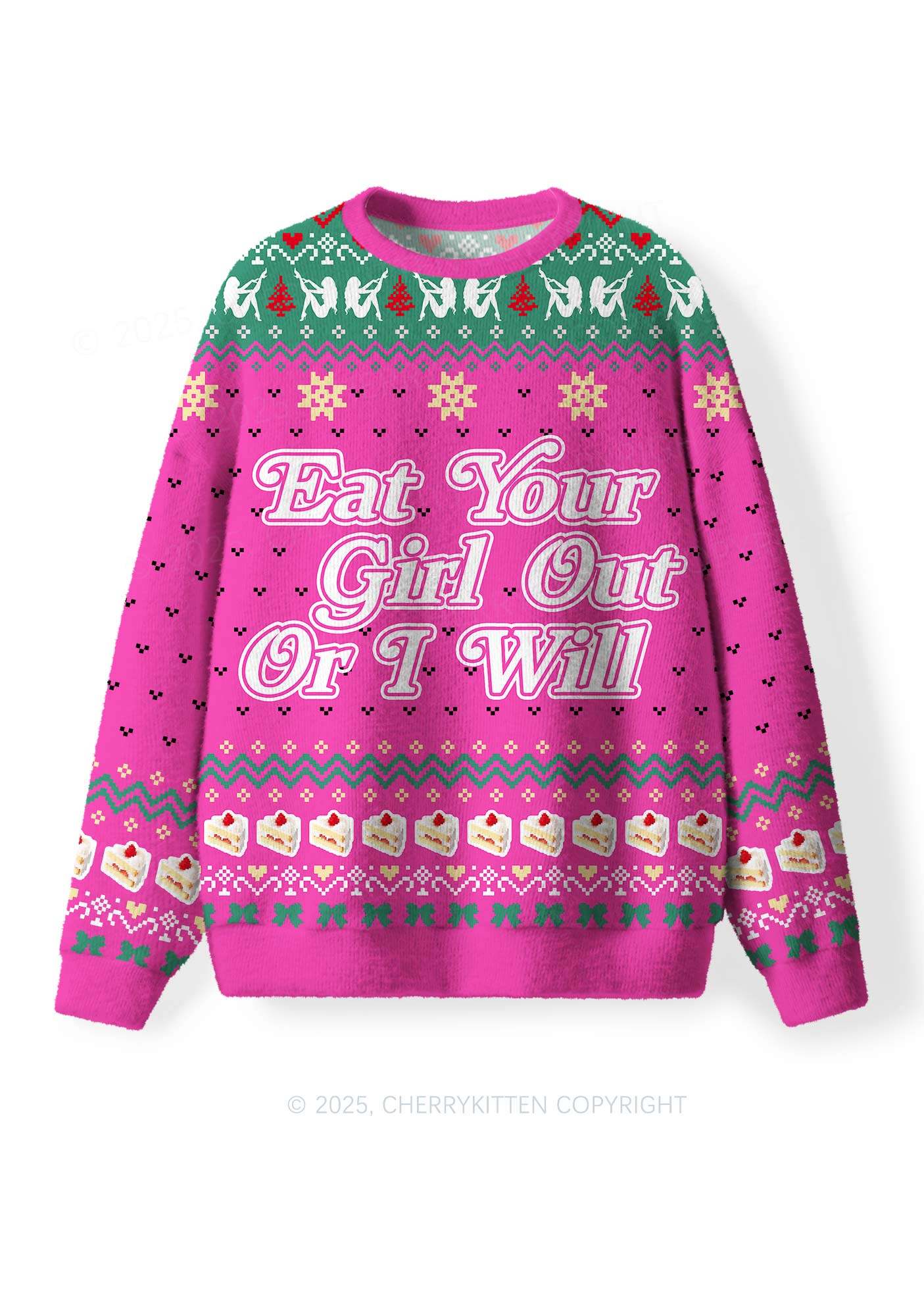Eat Your Girl Out Pride Y2K Christmas Knit Sweatshirt Cherrykitten