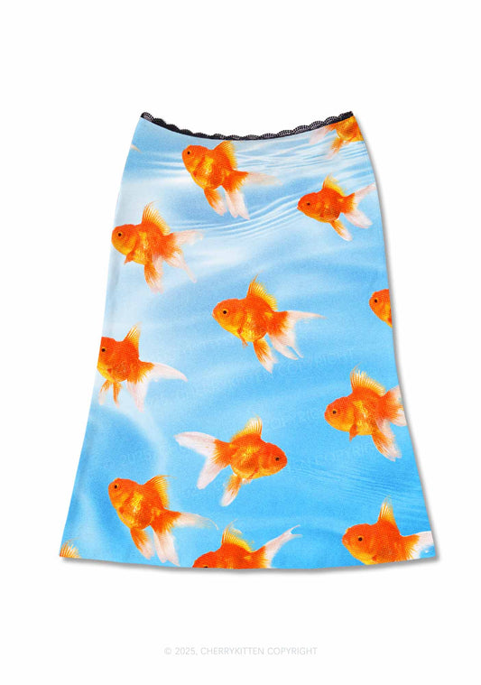 Goldfish Y2K Print Midi Skirt Cherrykitten