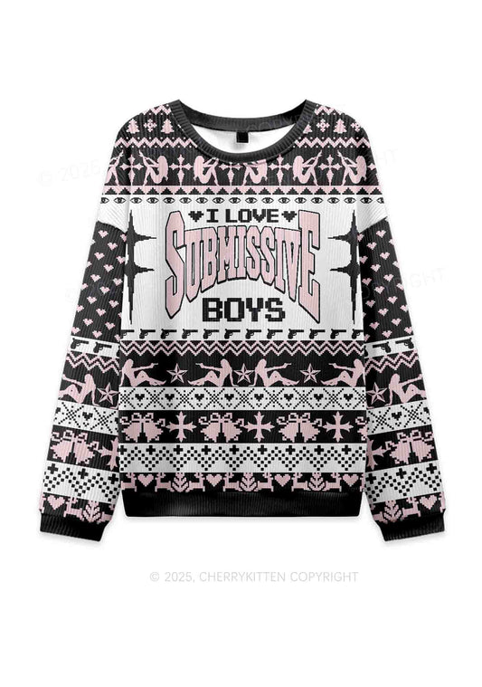 I Love S Boys Y2K Christmas Knit Sweatshirt Cherrykitten