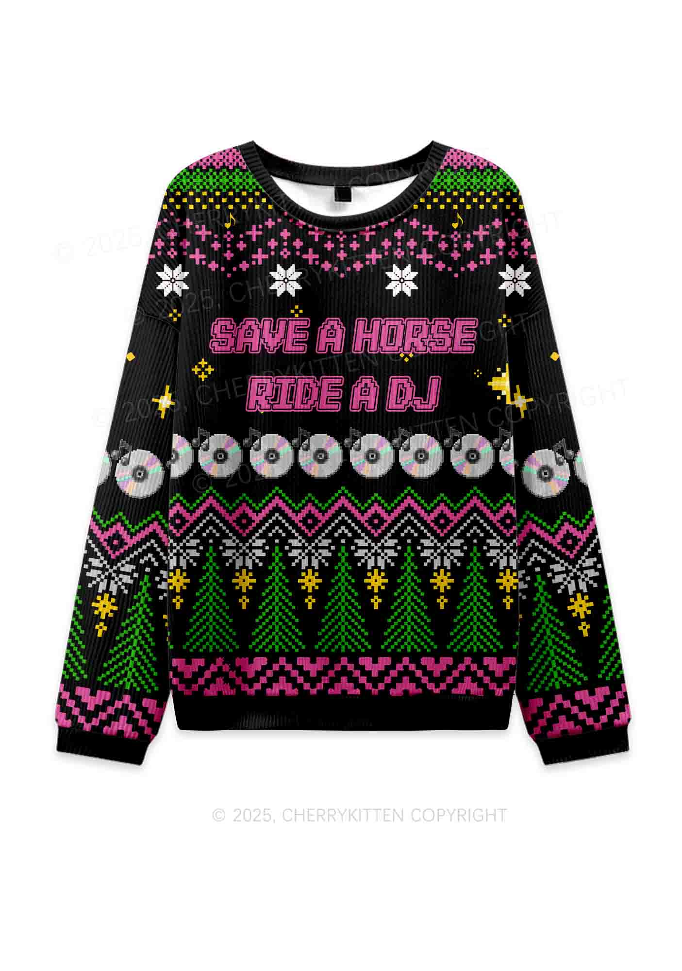Ride A DJ Y2K Christmas Knit Sweatshirt Cherrykitten