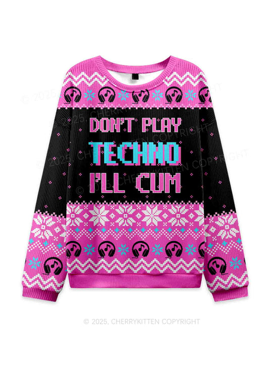 Dont Play Techno Y2K Christmas Knit Sweatshirt Cherrykitten