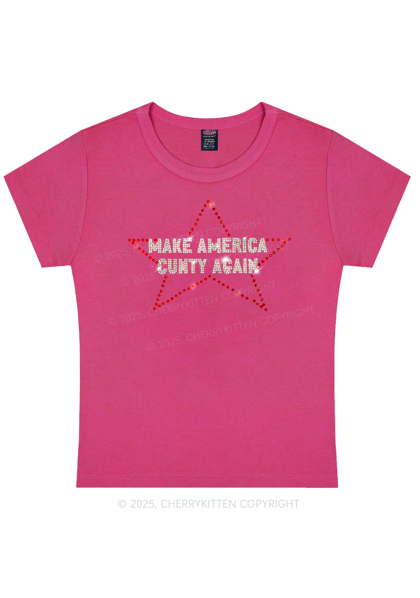 Rhinestone Make America Cxxty Again Y2K Baby Tee Cherrykitten