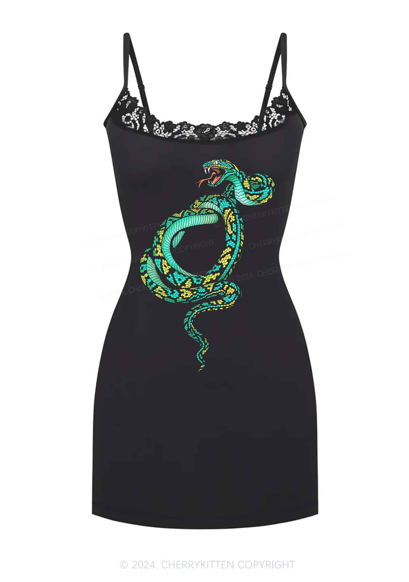 Cherrykitten Green Snake Y2K Lace Slip Dress Cherrykitten for Sale Cherrykitten Green Snake Y2K Lace Slip Dress Cherrykitten for Sale