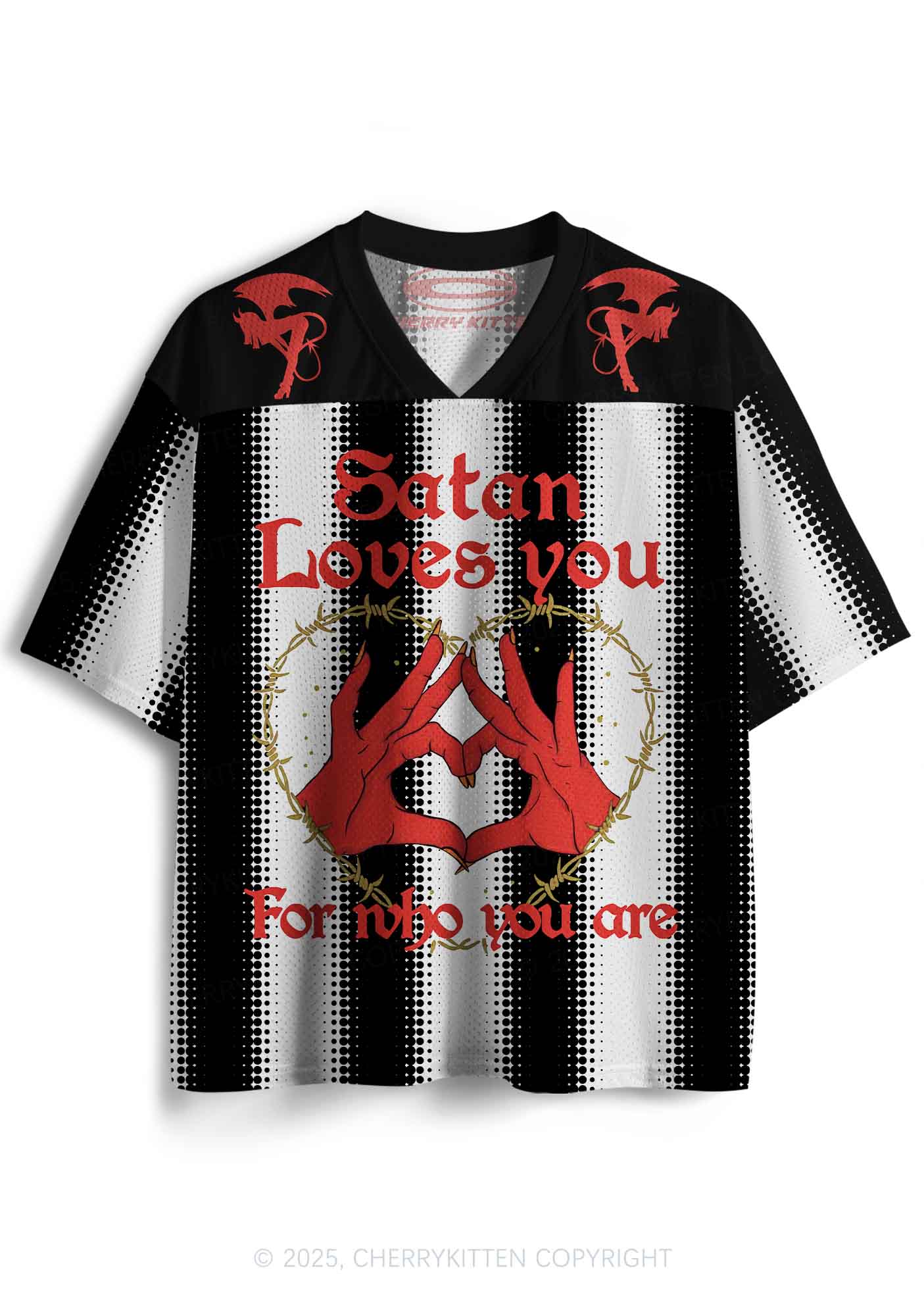 Halloween Custom Black Satan Heart Y2K Sport Jersey Shirts Cherrykitten