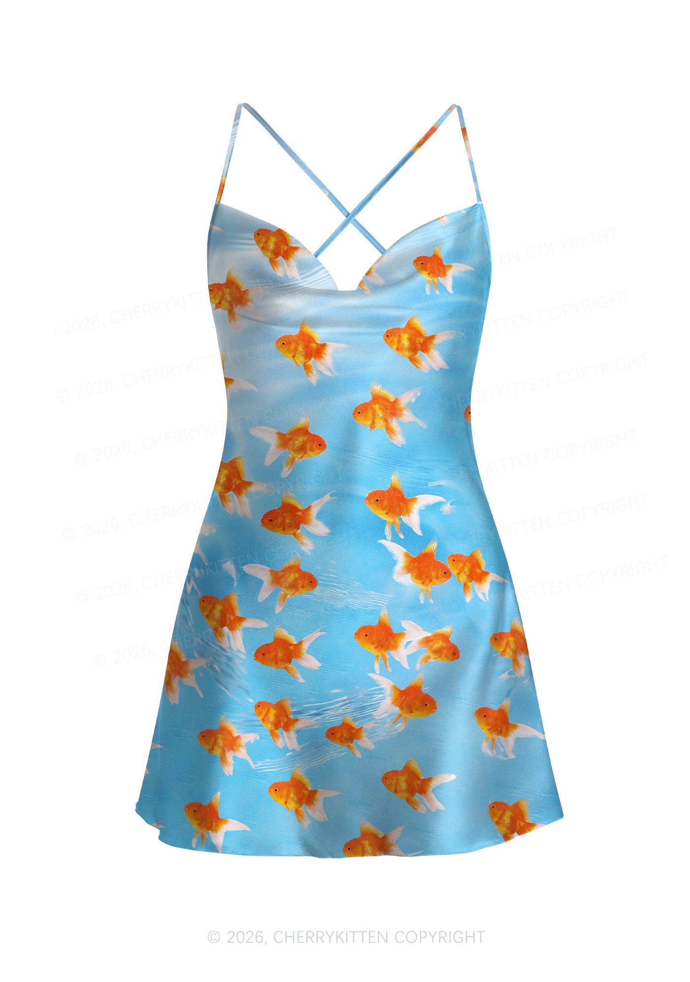 gold fish dress Cherrykitten Goldfish Y2K Print Satin Cowl Neck Slip Cherrykitten for Sale Halloween costume
