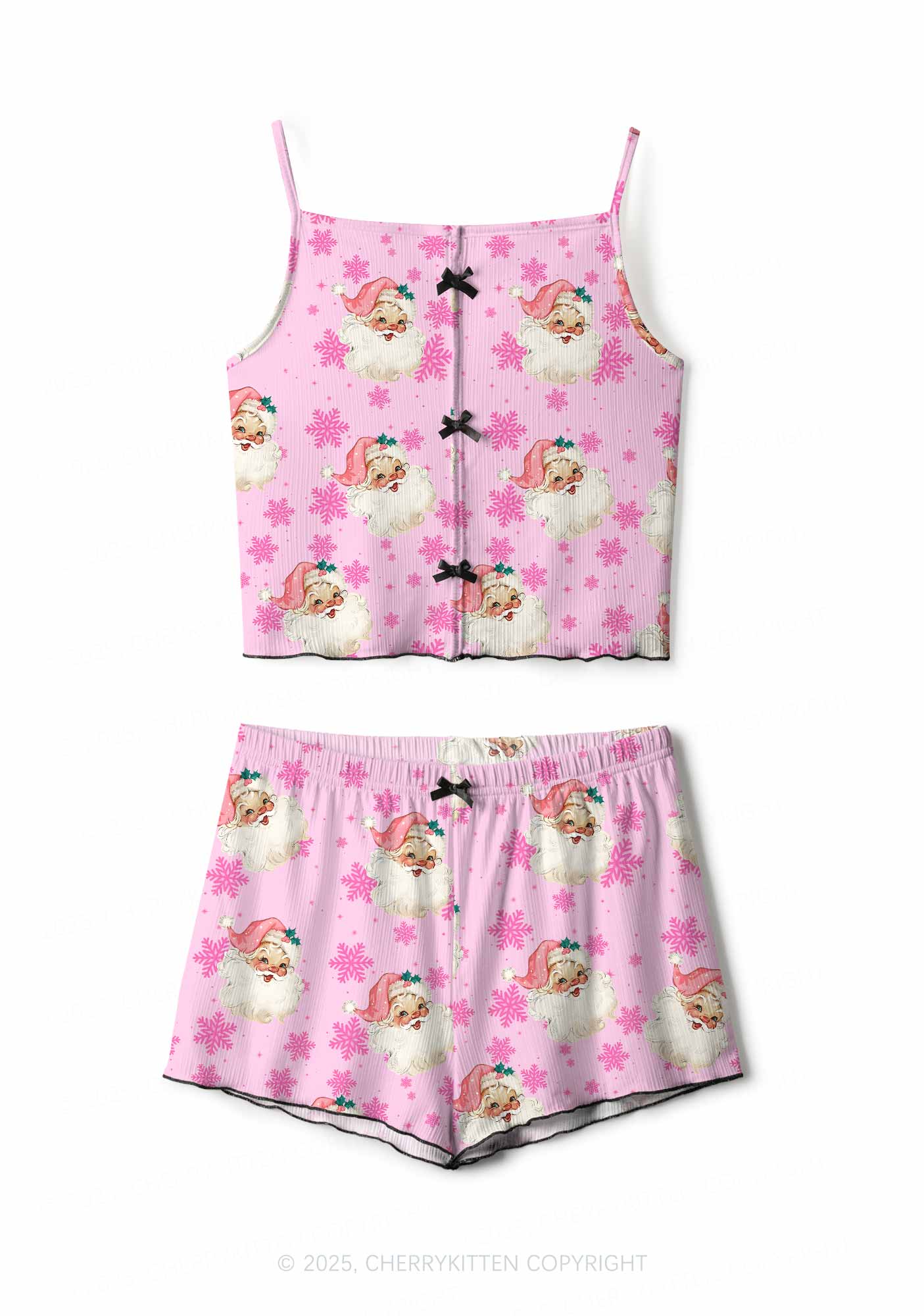 Christmas Pink Santa Y2K Print Cami Shorts Pajama Set Cherrykitten