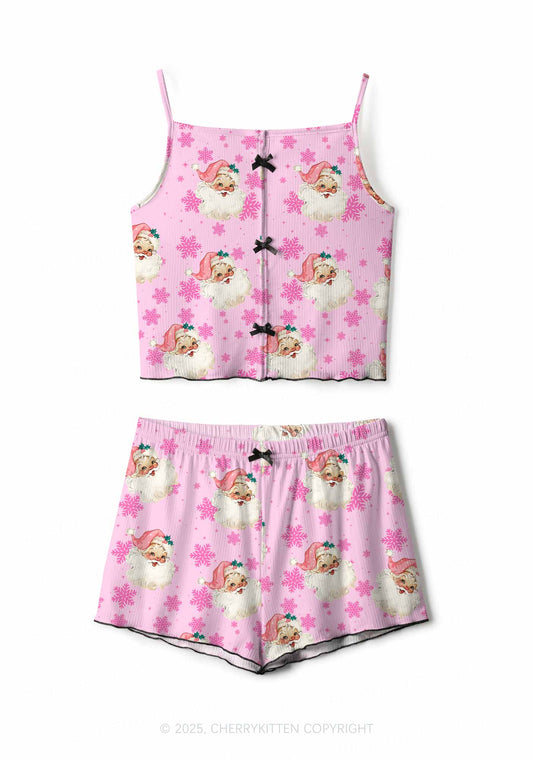 Christmas Pink Santa Y2K Print Cami Shorts Pajama Set Cherrykitten
