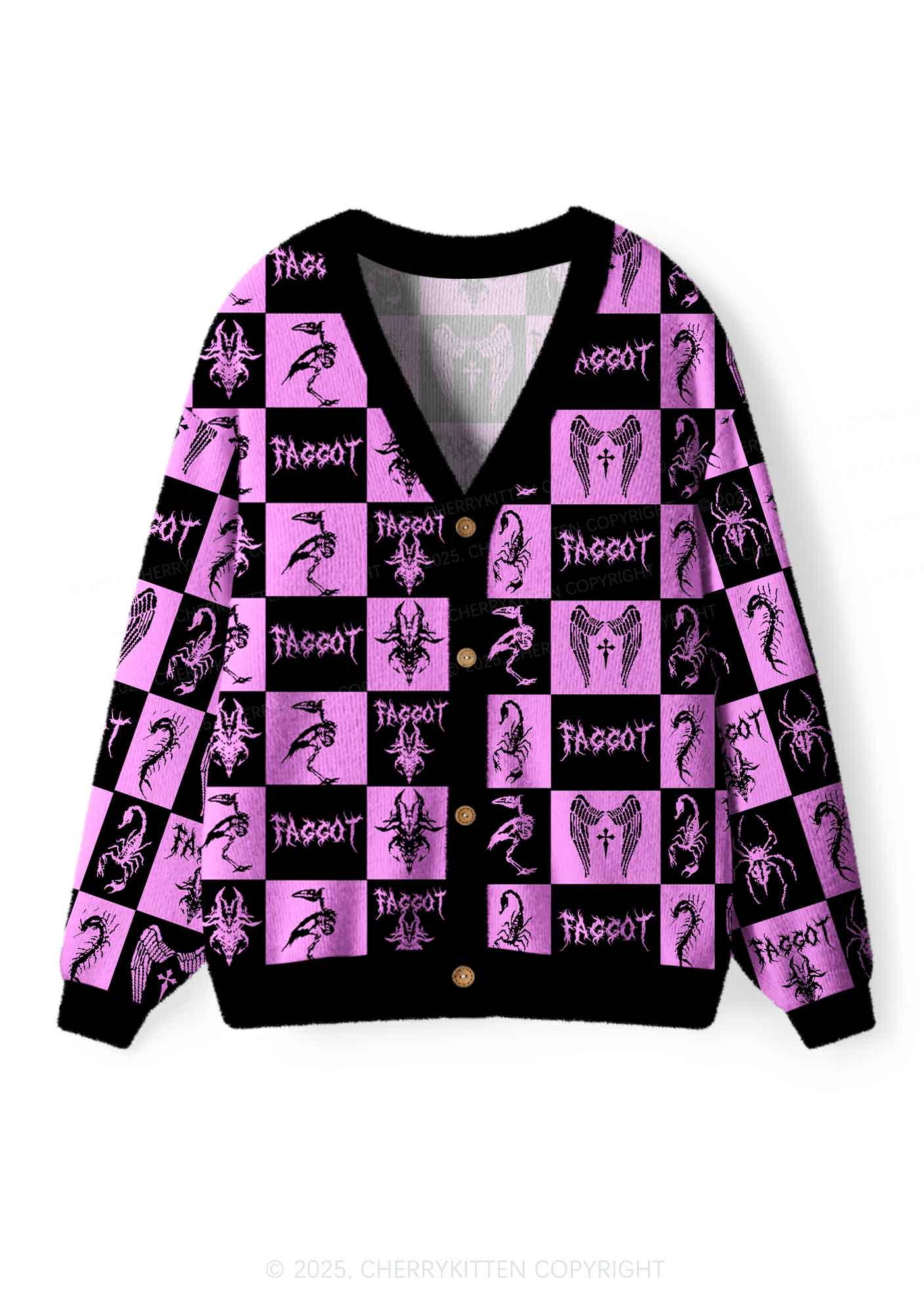 Purple Punk Faggot Pride Y2K Christmas Cardigan Knit Sweatshirt Cherrykitten