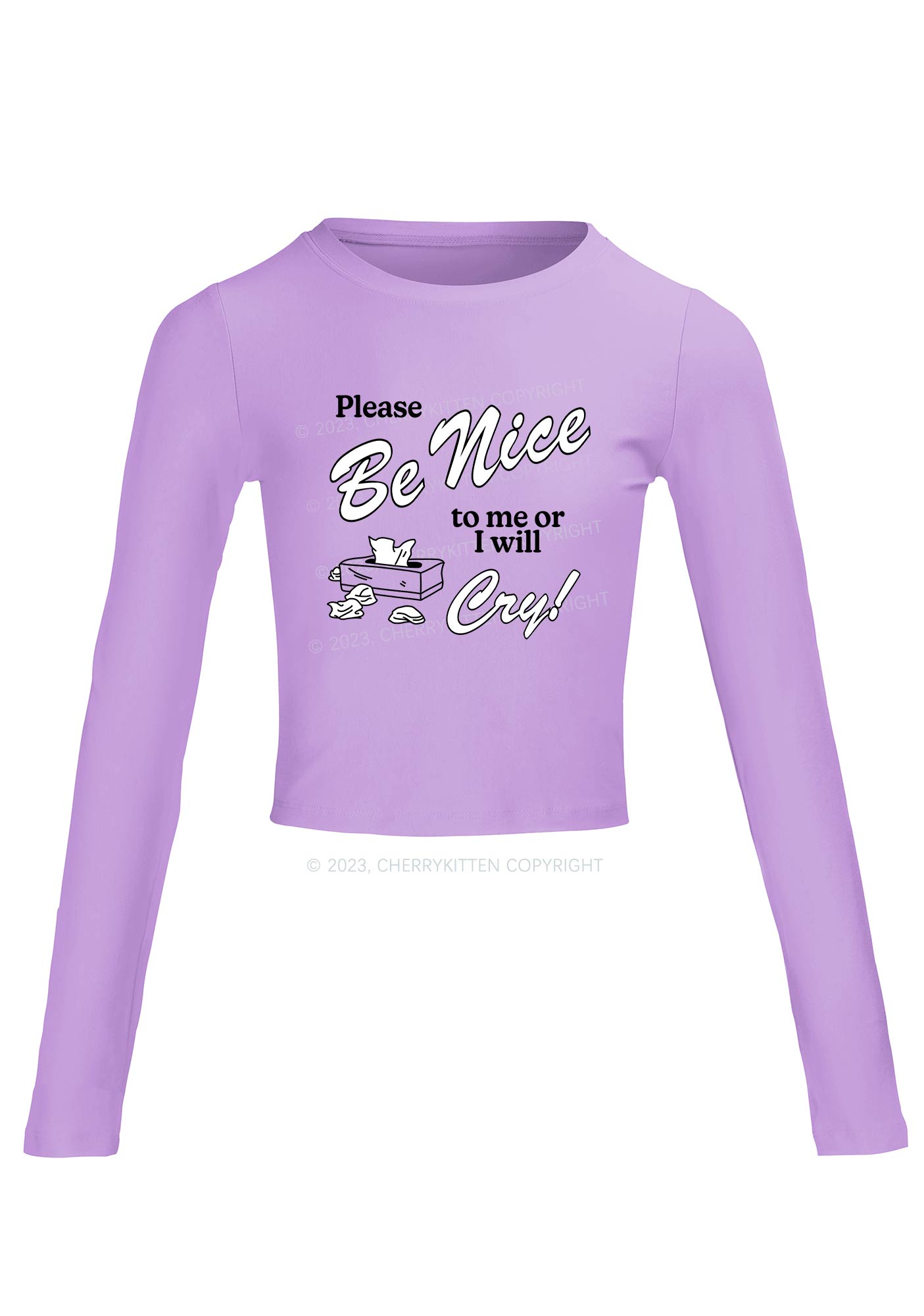 Please Be Nice To Me Long Sleeve Crop Top Cherrykitten