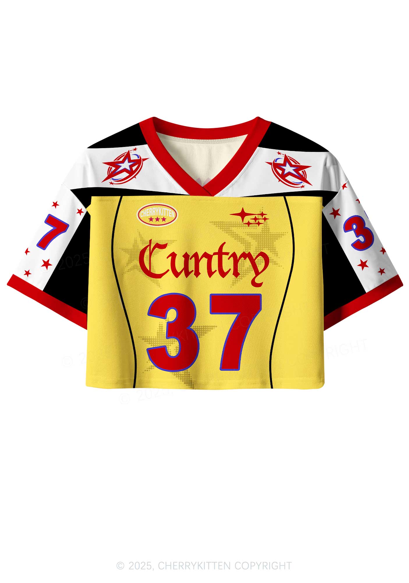 Custom Yellow Cuntry Star Y2K Crop Sport Jersey Shirts Cherrykitten
