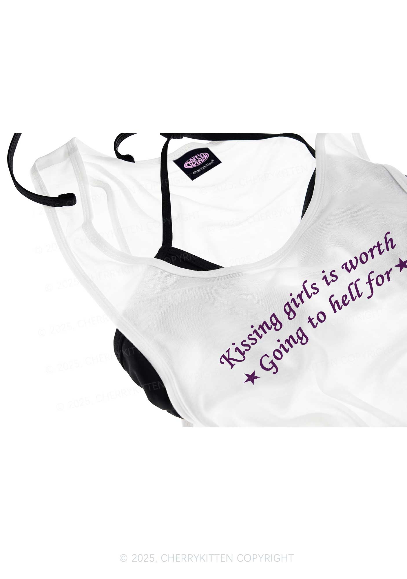 Kissing Girls is Worth Pride Y2K Sheer Boyfriend Tank Cherrykitten