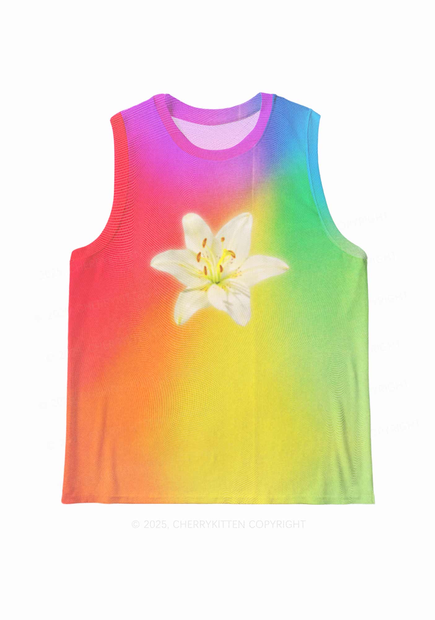 Lily in Rainbow Pride Y2K Mesh Muscle Tank Cherrykitten