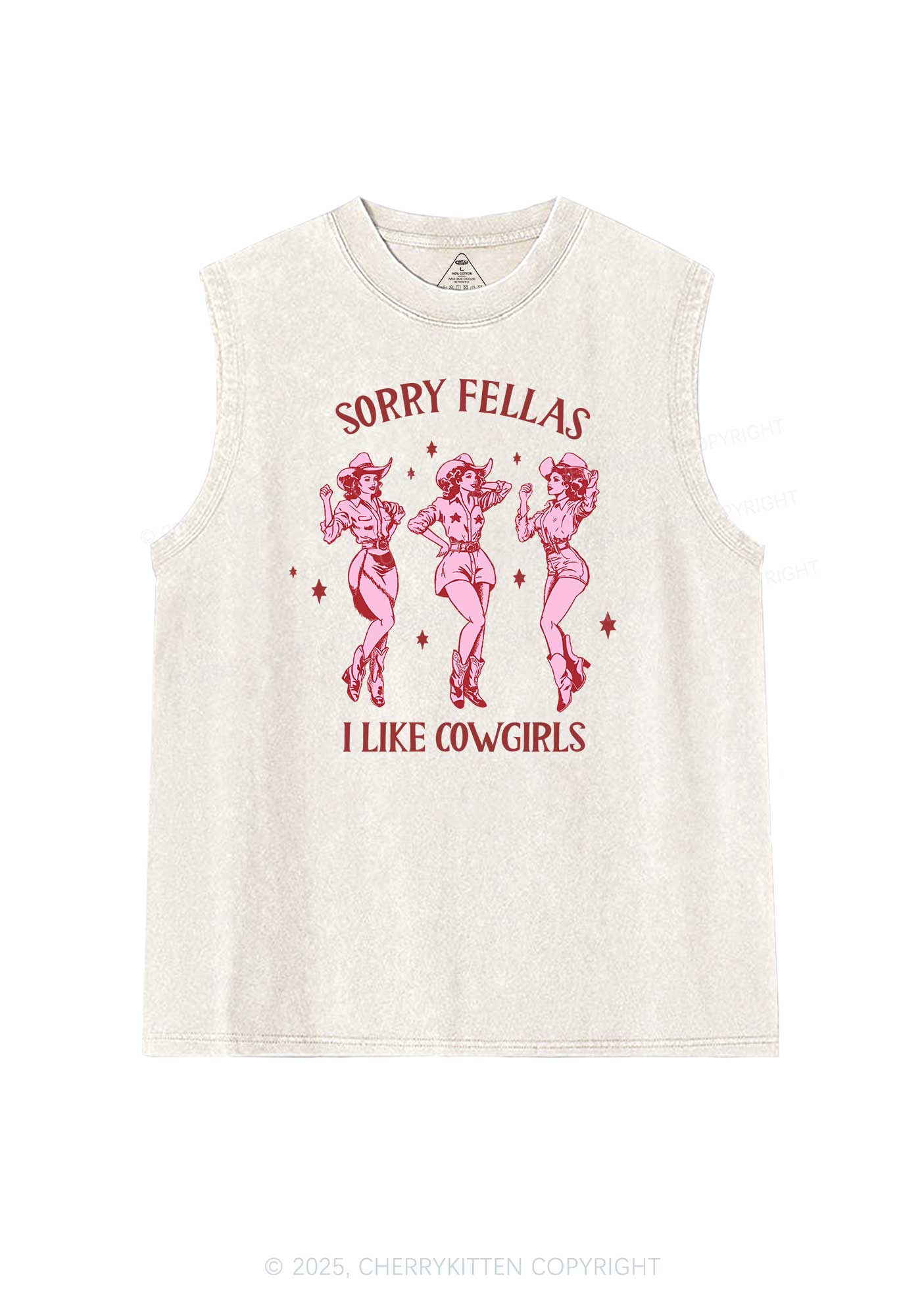 Sorry Fellas I Like Cowgirls Pride Y2K Washed Muscle Tank Cherrykitten
