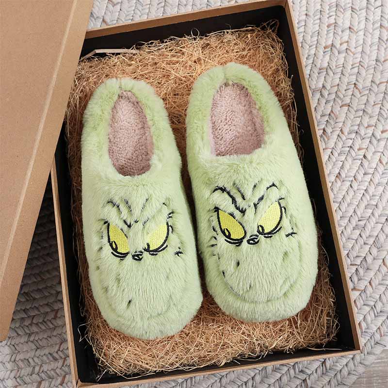 Christmas Green Cartoon Monster Y2K Plush Slippers