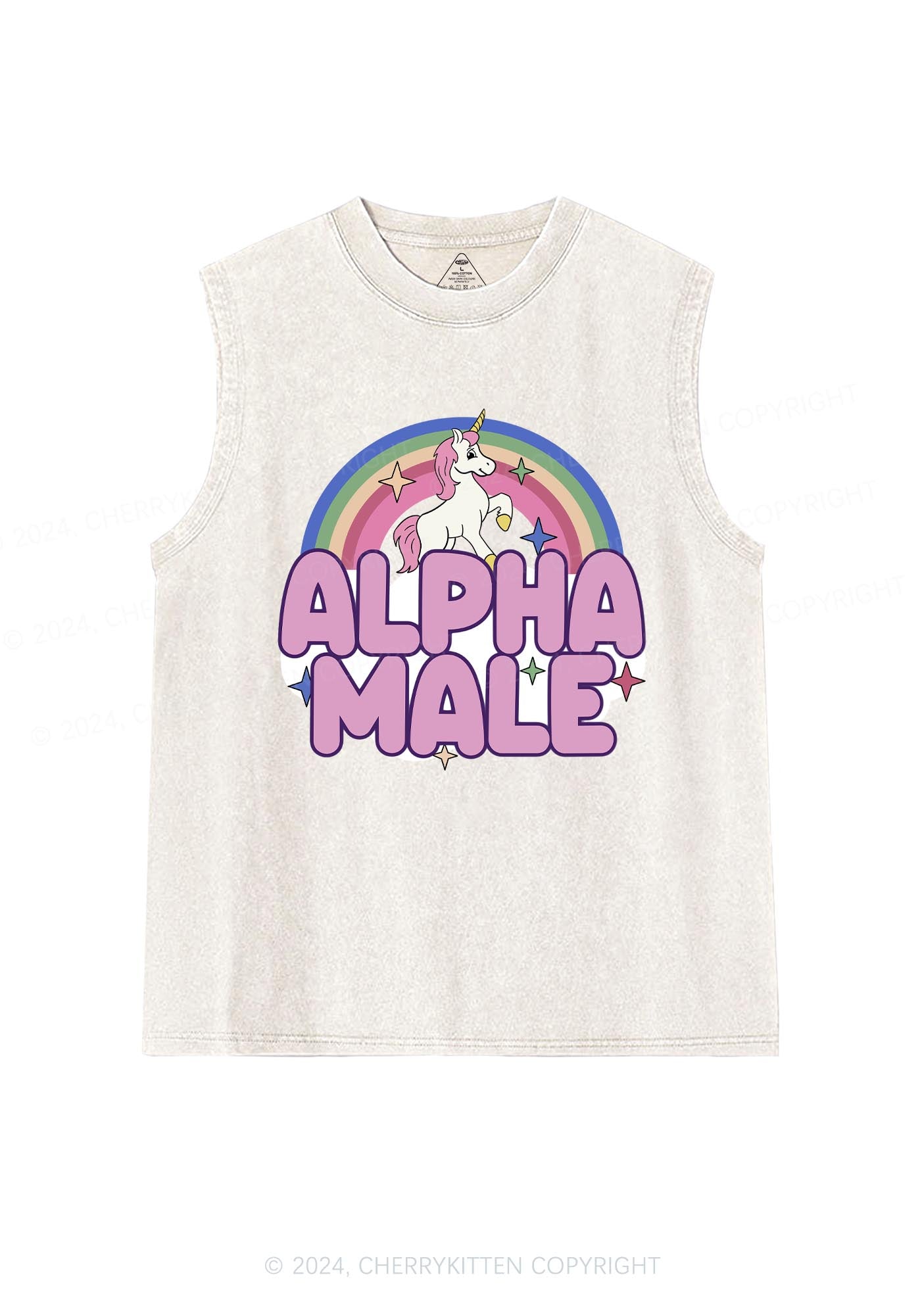 Rainbow Unicorn Alpha Male Y2K Washed Tank Cherrykitten