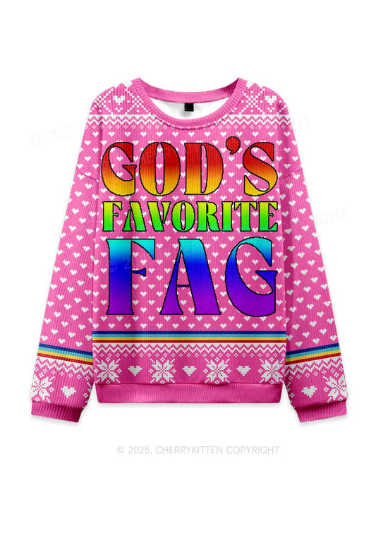 Gods Favorite Fag Pride Y2K Christmas Knit Sweatshirt Cherrykitten