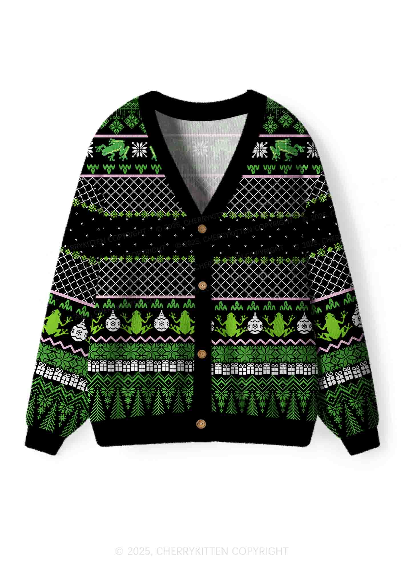 Eat The Rich Frog Y2K Christmas Cardigan Knit Sweatshirt Cherrykitten