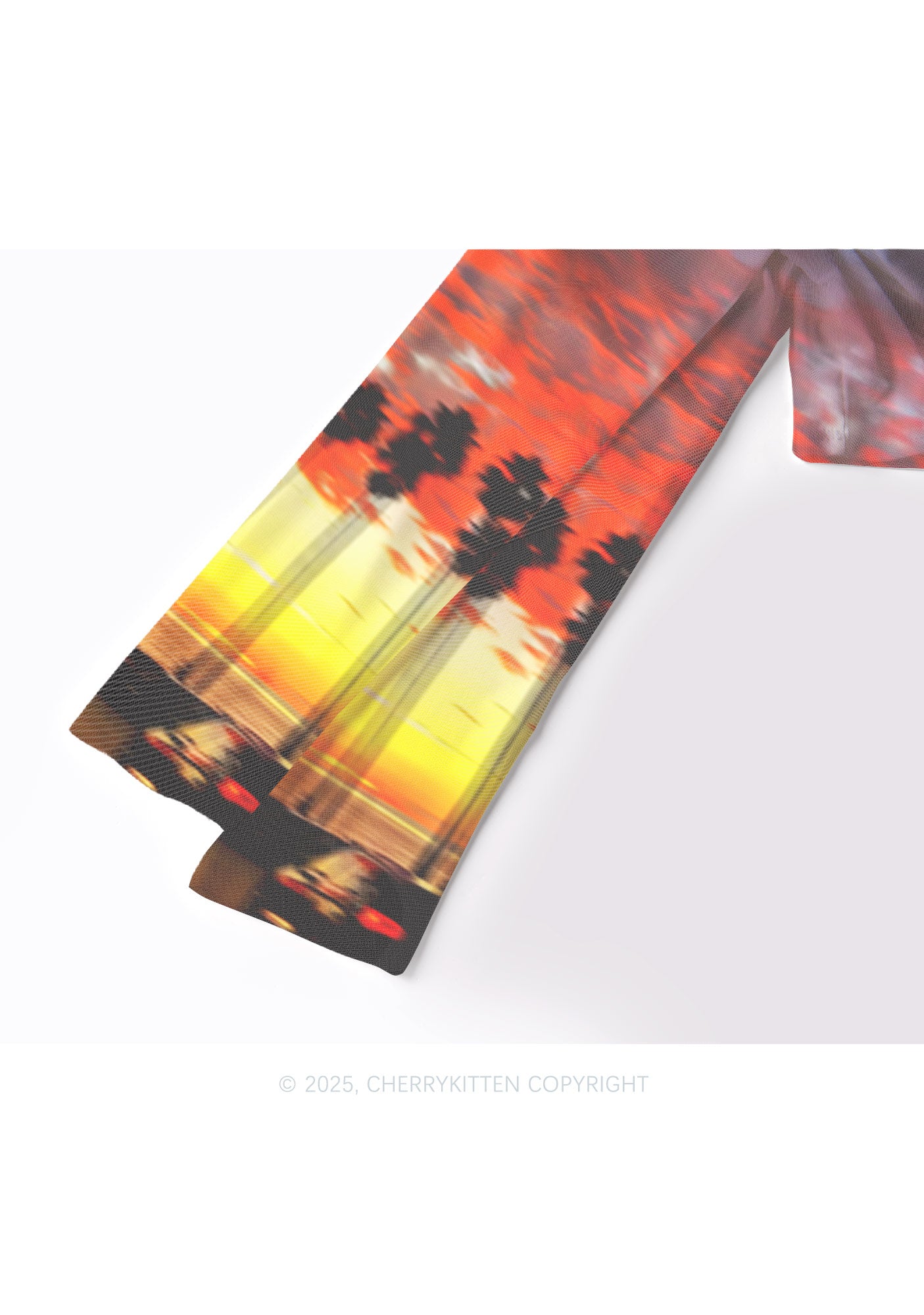 Sunset Palms Y2K Mesh Long Sleeve Crop Top Cherrykitten