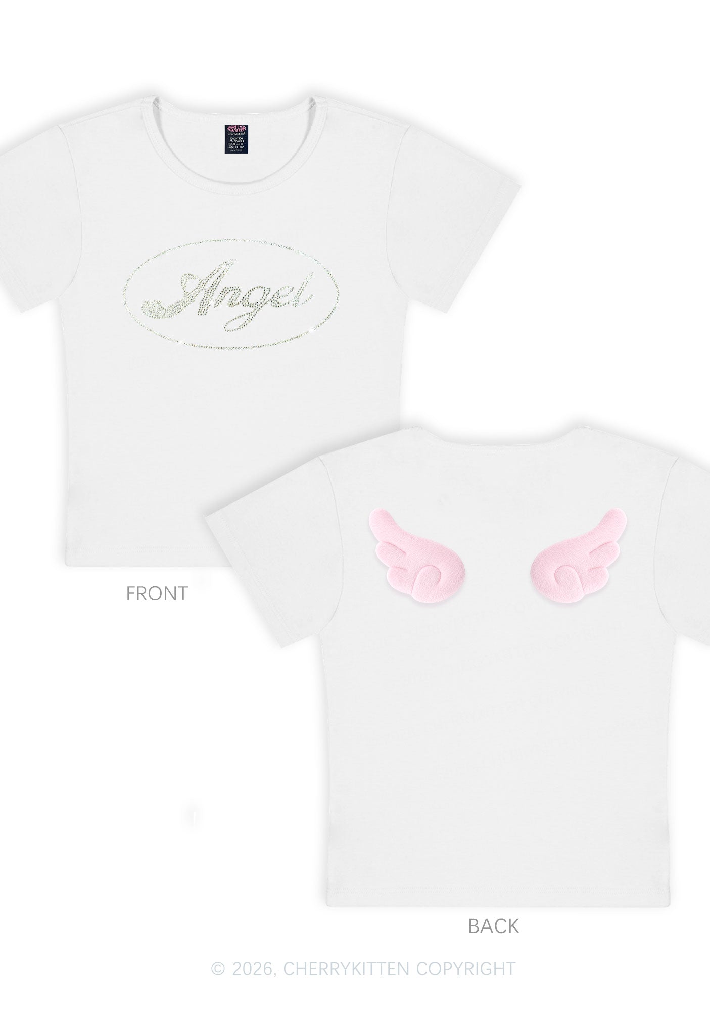Rhinestone Angel Y2K Goth Angel Wings Baby Tee Cherrykitten