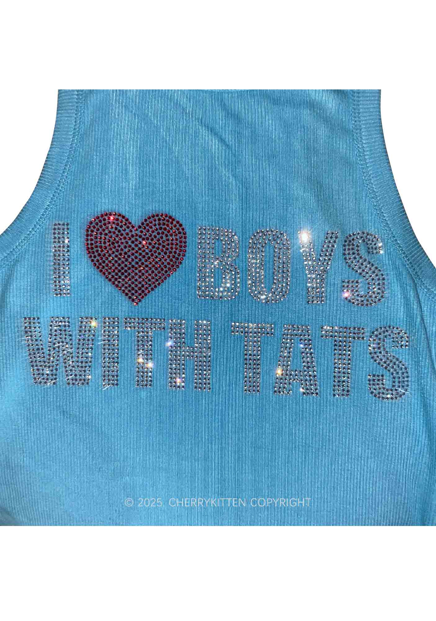 Rhinestone I Love Boys With Tats Y2K Crop Tank Top Cherrykitten
