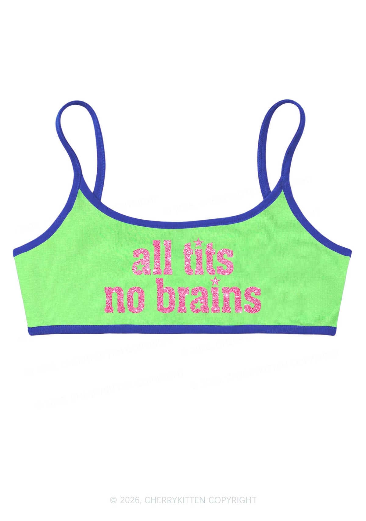 Glitter All Txts No Brains Star Y2K Super Crop Cami Cherrykitten