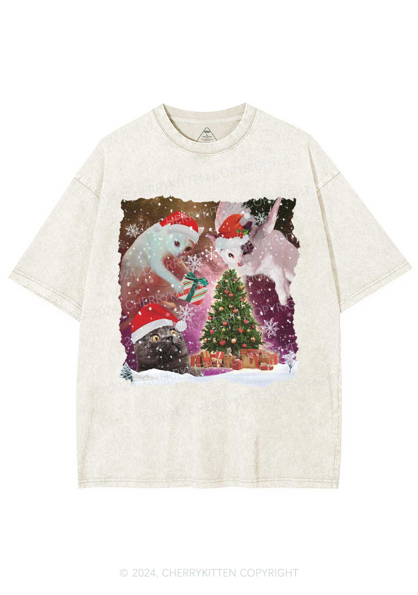 Christmas Cats Gift Y2K Washed Tee Cherrykitten