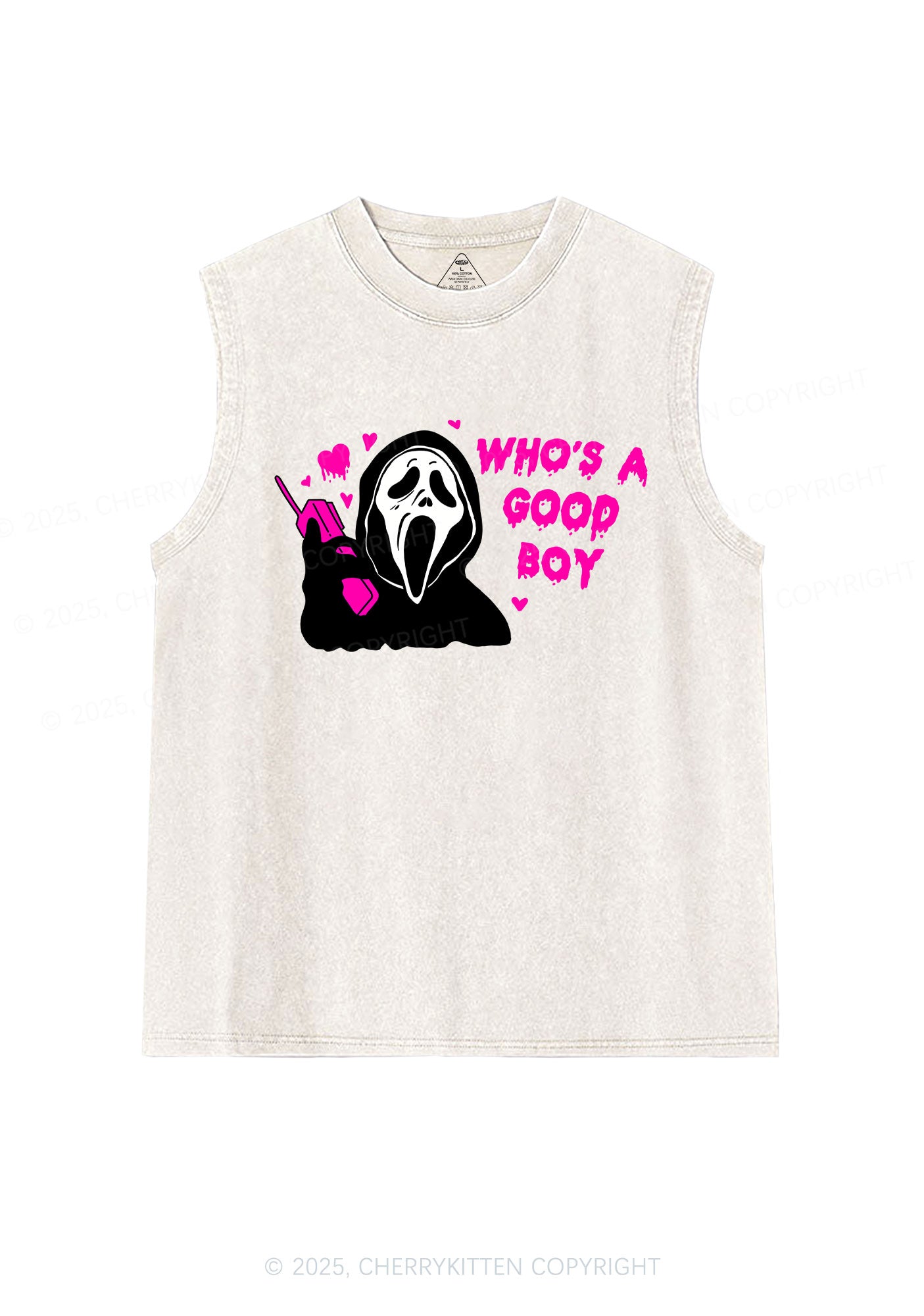 Halloween Whos Good Boy Y2K Washed Muscle Tank Cherrykitten