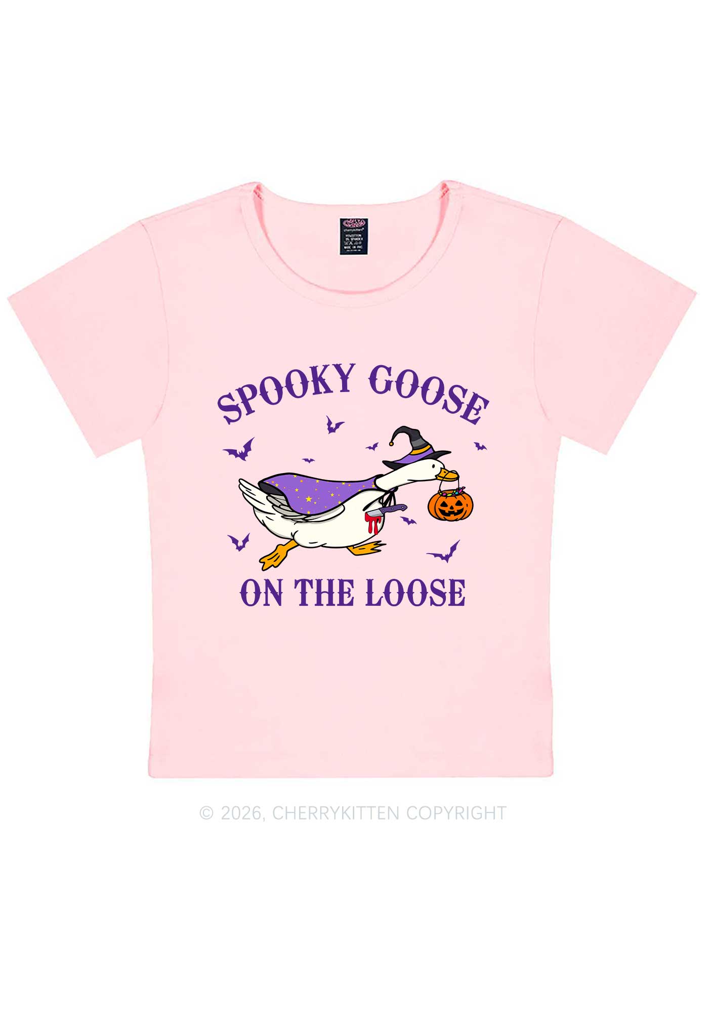 Halloween Spooky Goose On Loose Y2K Baby Tee Cherrykitten