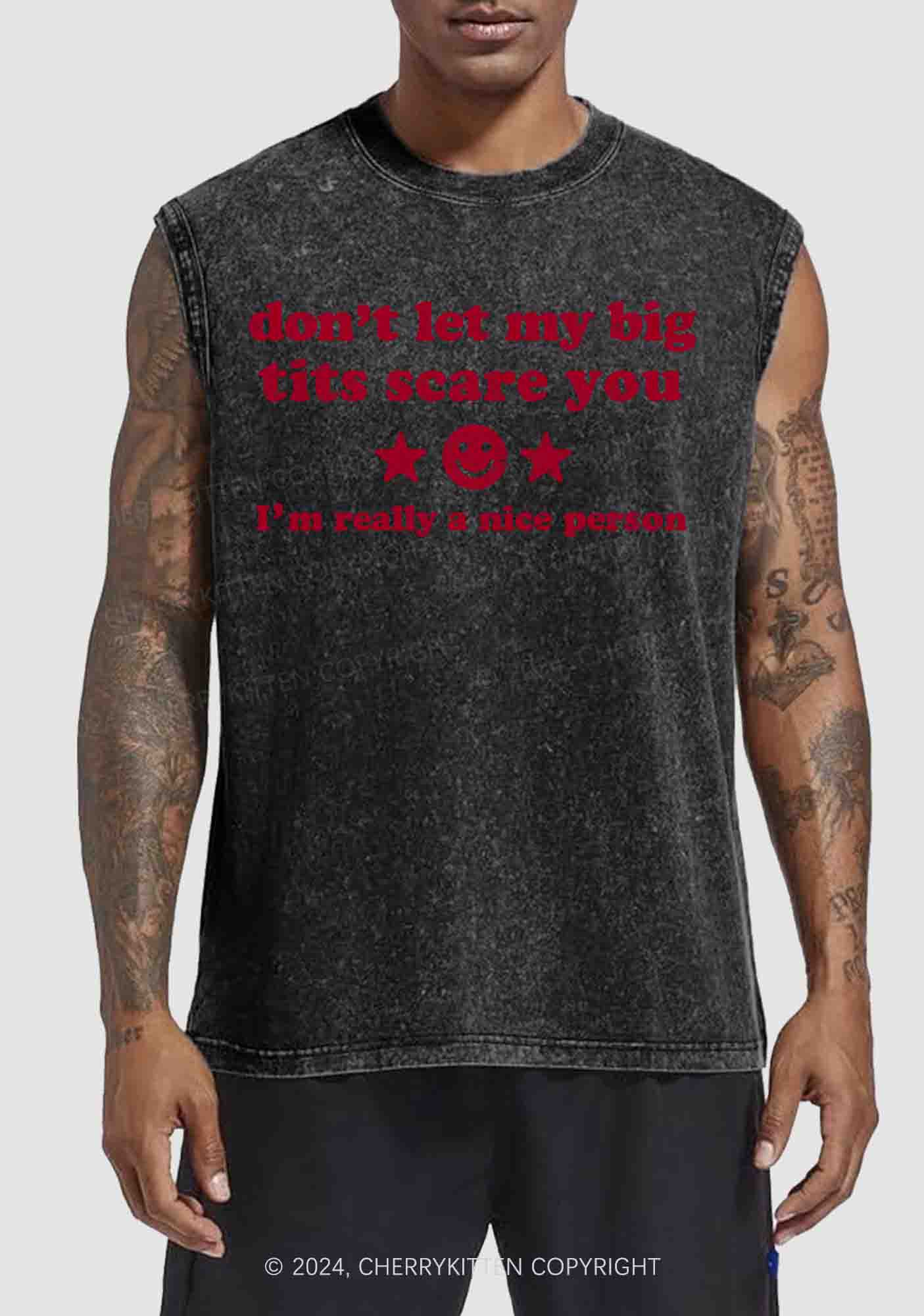 Don't Let My Big Txts Scare You Y2K Washed Tank Cherrykitten