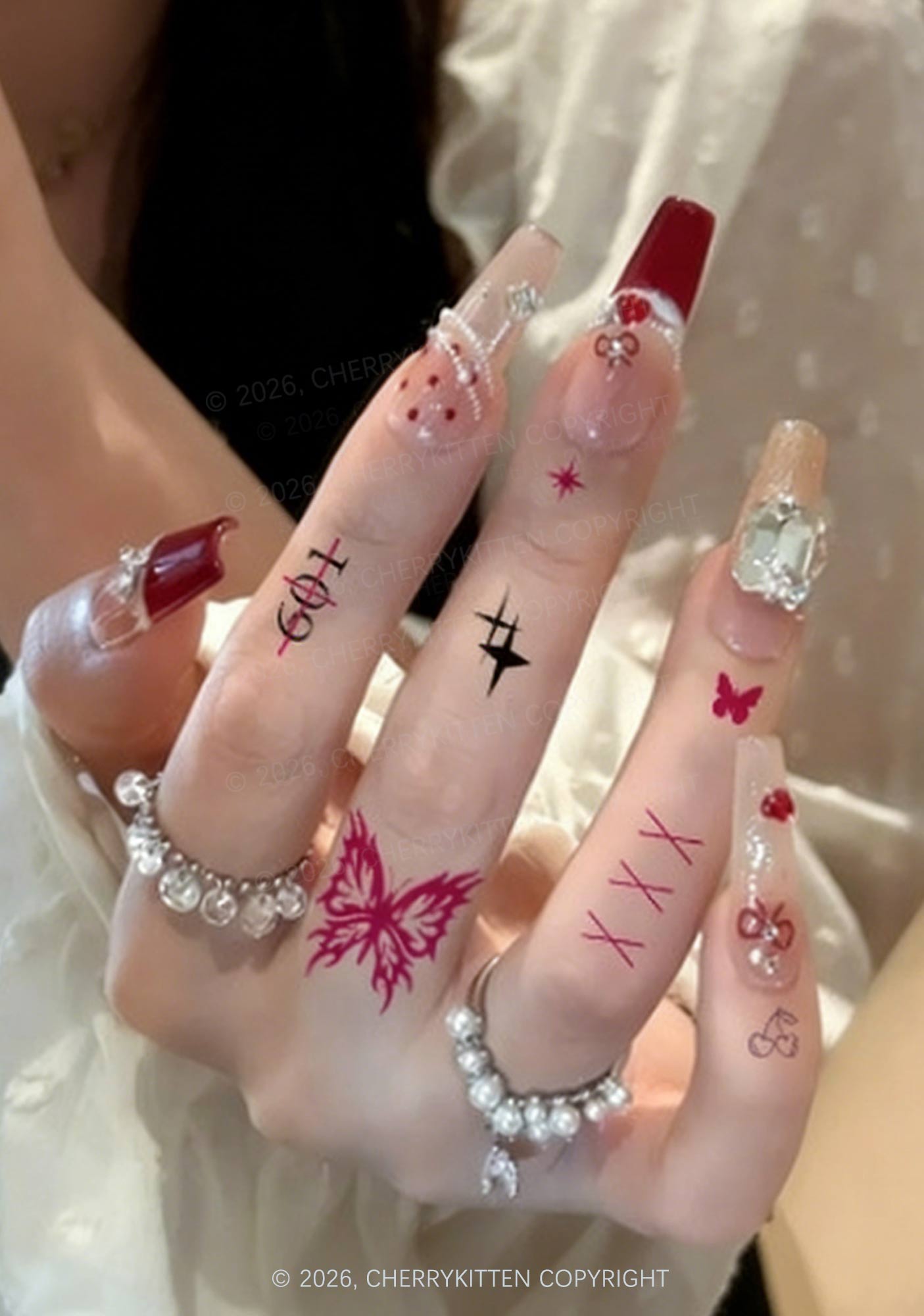5Pcs Y2K Finger Temporary Tattoo Cherrykitten