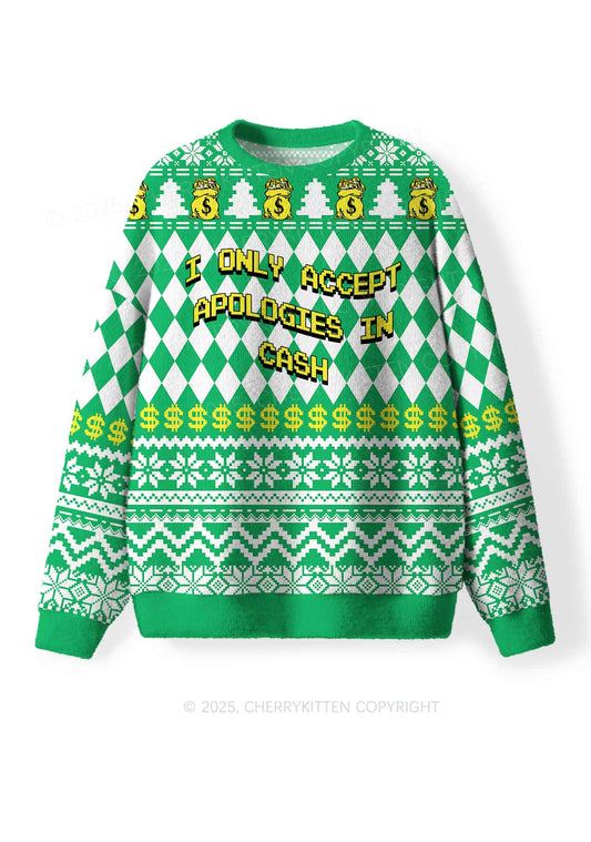 I Only Accept Apologies In Cash Y2K Christmas Knit Sweatshirt Cherrykitten