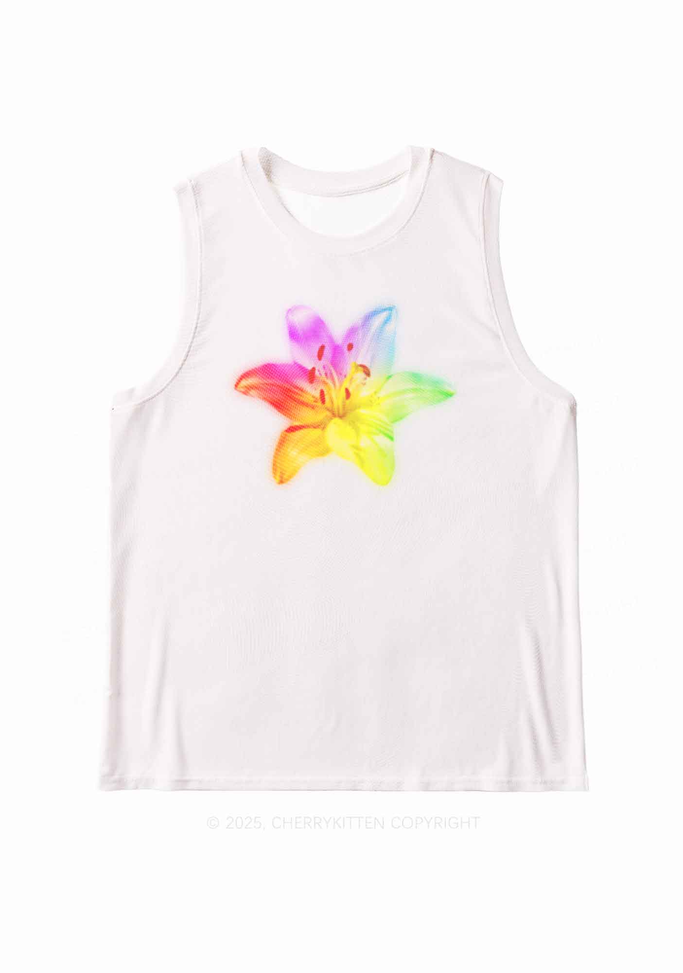 Rainbow Lily Pride Y2K Mesh Muscle Tank Cherrykitten