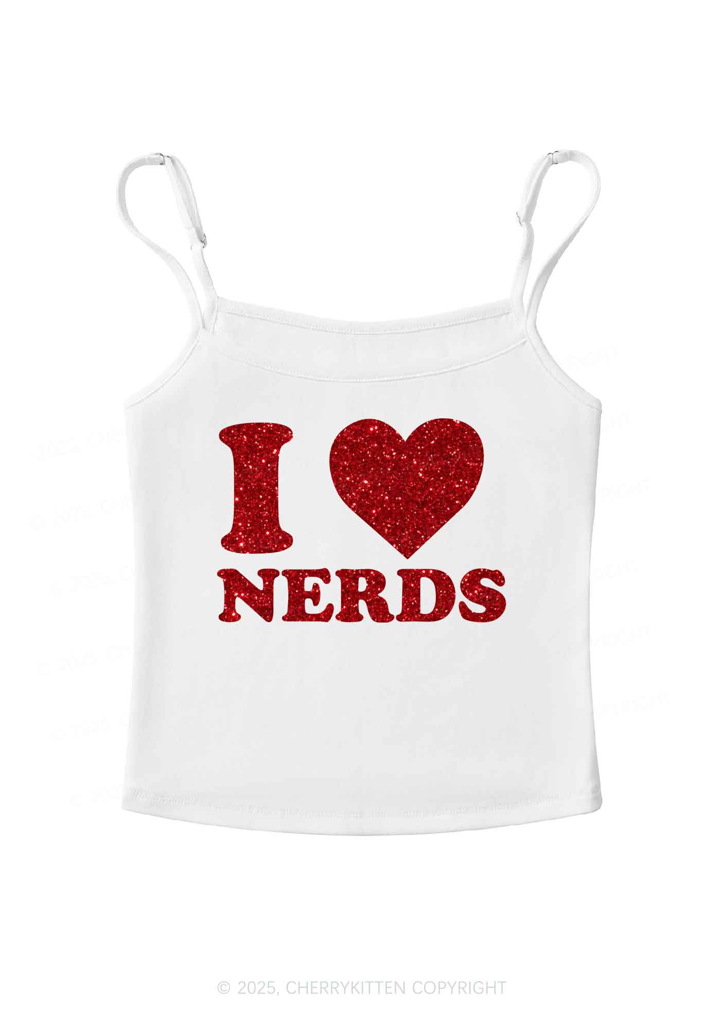 Glitter I Love Nerds Y2K Spaghetti Strap Cami Cherrykitten