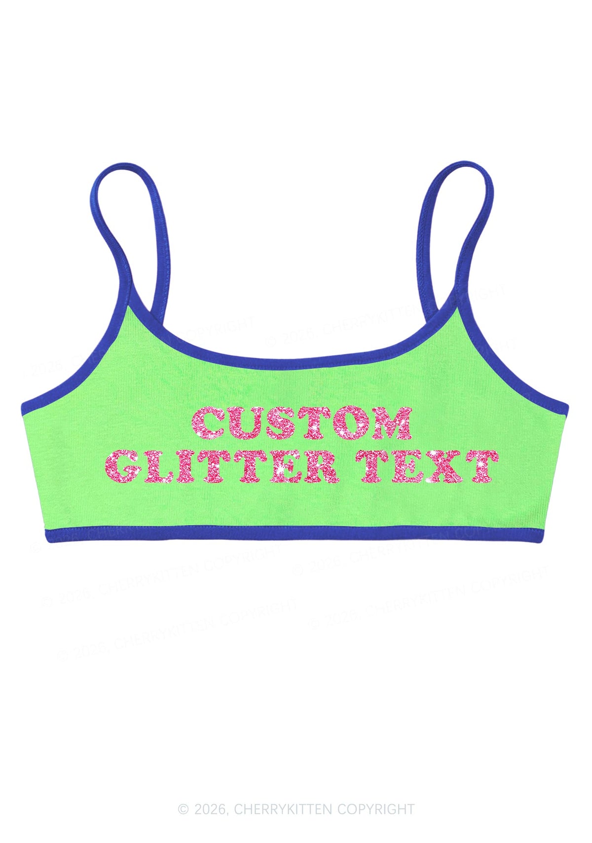 Custom Glitter Text Y2K Super Crop Cami Cherrykitten